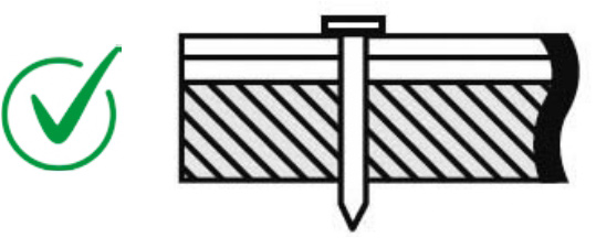 Пример правильной забивки гвоздей
                    при монтаже продукции.