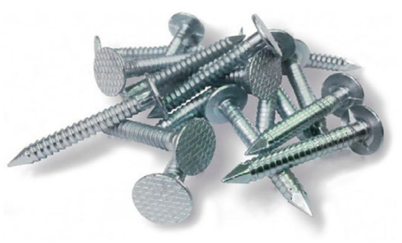 Внешний вид ершённых гвоздей,
                    подходящих для монтажа продукции.